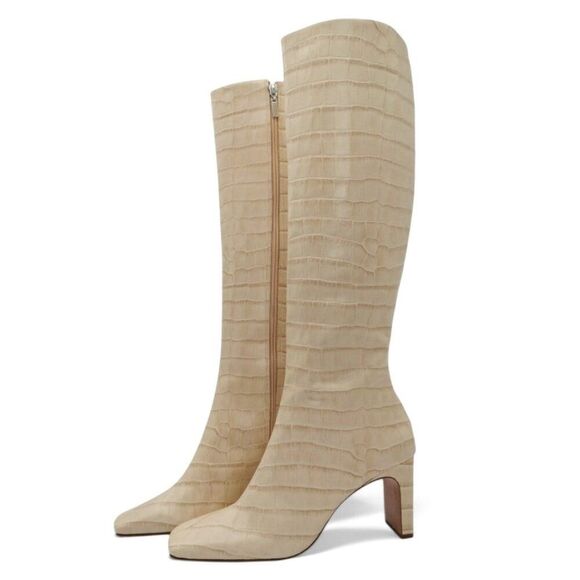 Schutz Diasy Size 9 Almond Buff Crocodile Embossed Leather Western Tall Boot - Picture 2 of 14